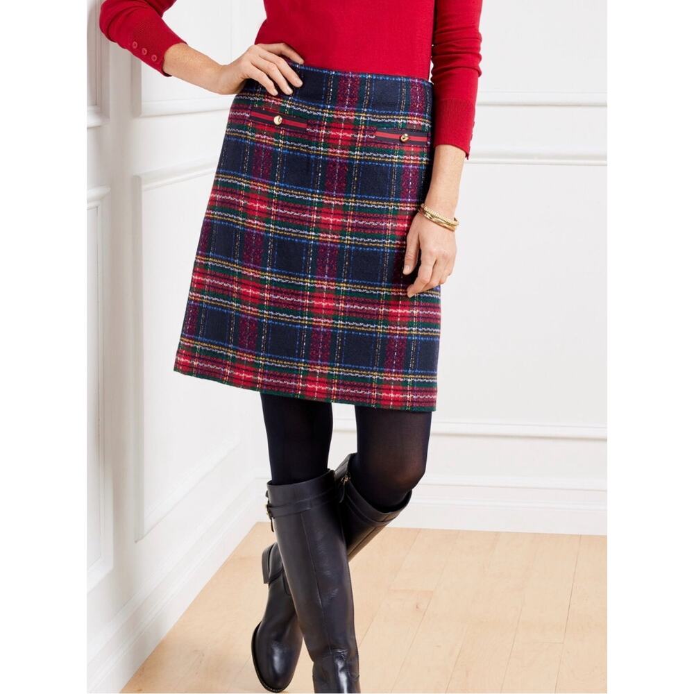 Talbots Petite Plaid A-Line Skirt Size 6P Red Blue Tartan NWOT - Picture 2 of 10